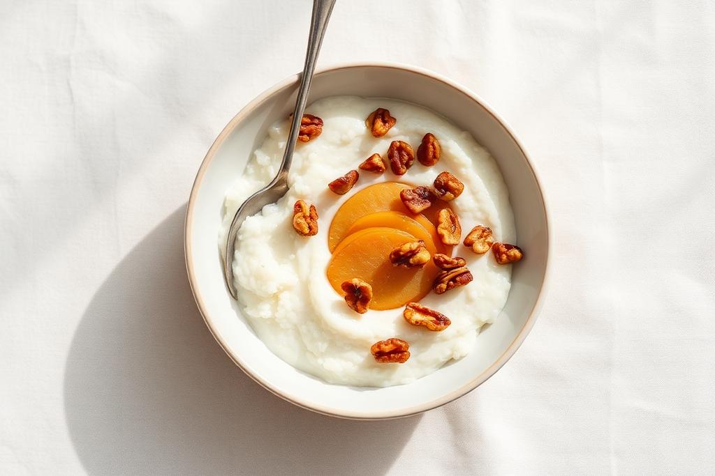 Coconut Rice Pudding with Baked Apple & Walnuts